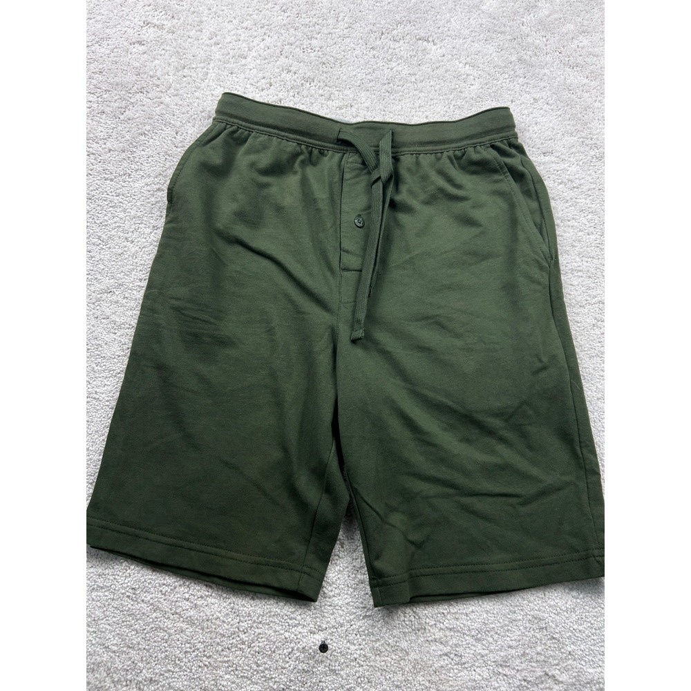 Hanes Originals Mens Lounge Shorts S Olive Green Cotton Drawstring Button Fly